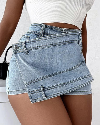 Vintage Denim Y2K Shorts Skirt Stretch Overlap Waist Wrap