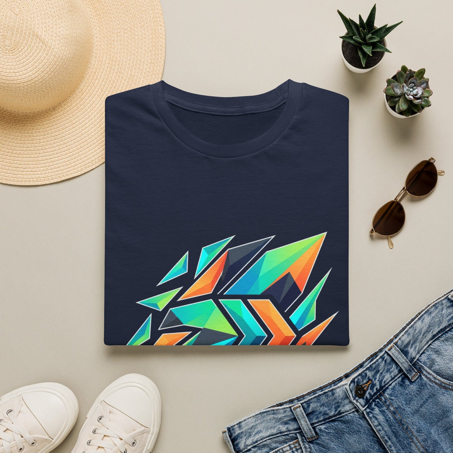 Abstract Geometric Arrow T-Shirt — Colorful Tribal-Inspired Graphic Tee Printify