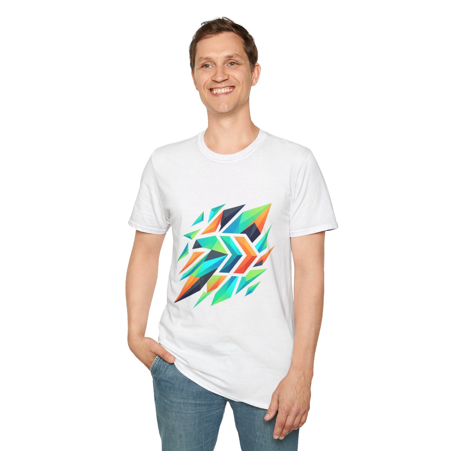 Abstract Geometric Arrow T-Shirt — Colorful Tribal-Inspired Graphic Tee Printify