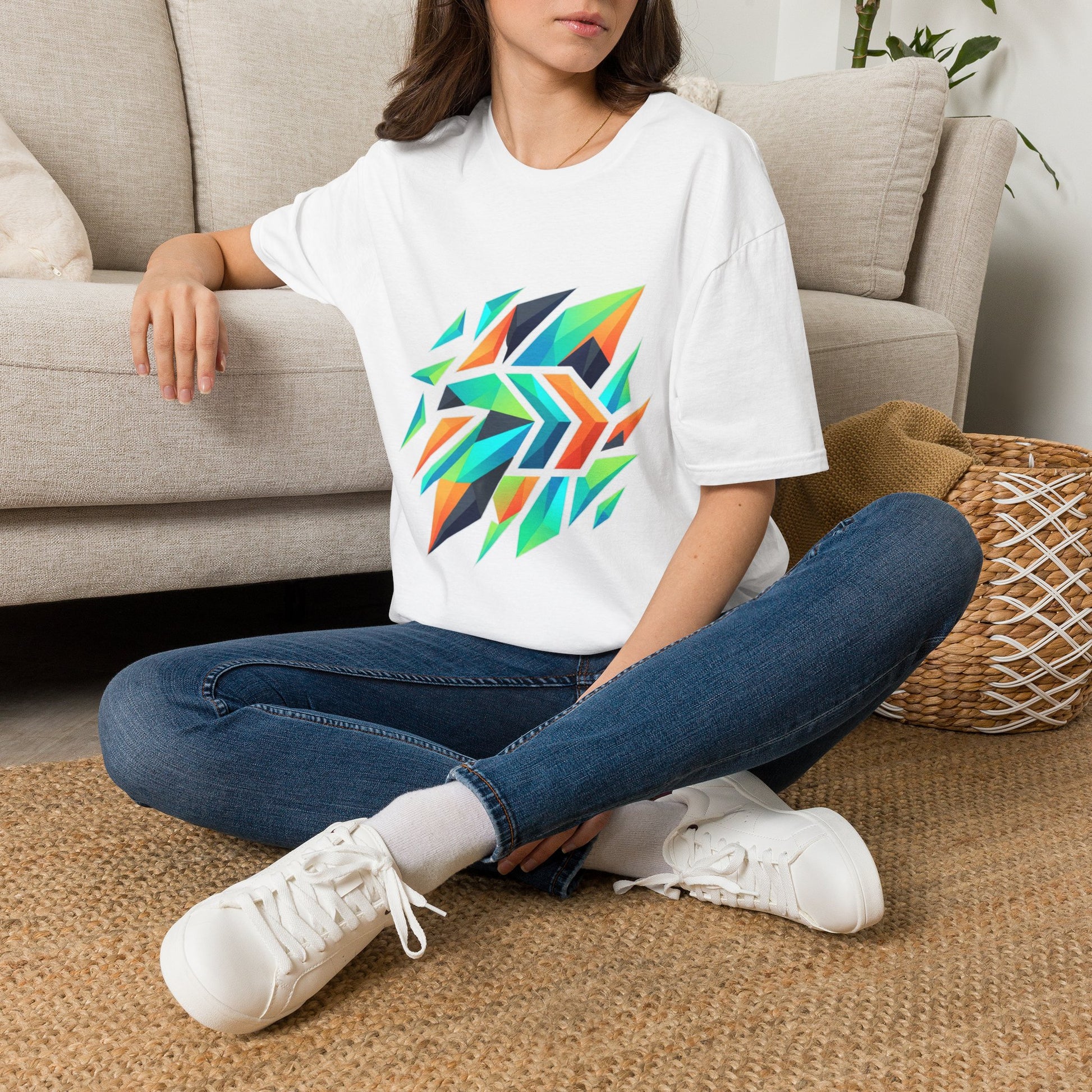Abstract Geometric Arrow T-Shirt — Colorful Tribal-Inspired Graphic Tee Printify