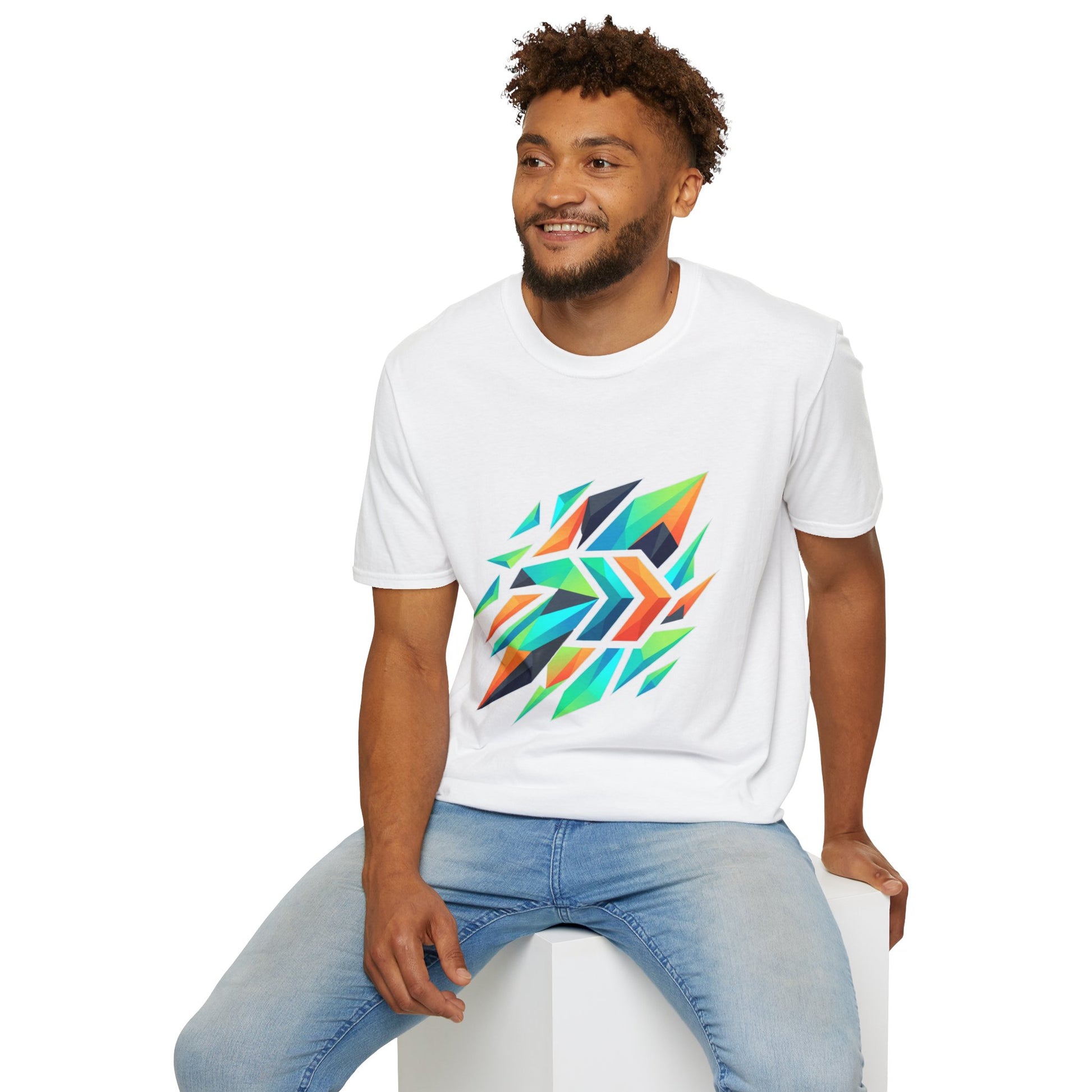 Abstract Geometric Arrow T-Shirt — Colorful Tribal-Inspired Graphic Tee Printify