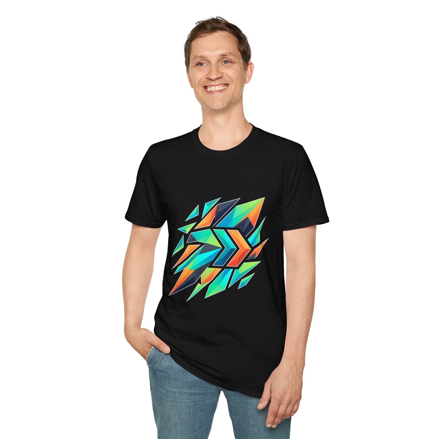 Abstract Geometric Arrow T-Shirt — Colorful Tribal-Inspired Graphic Tee Printify