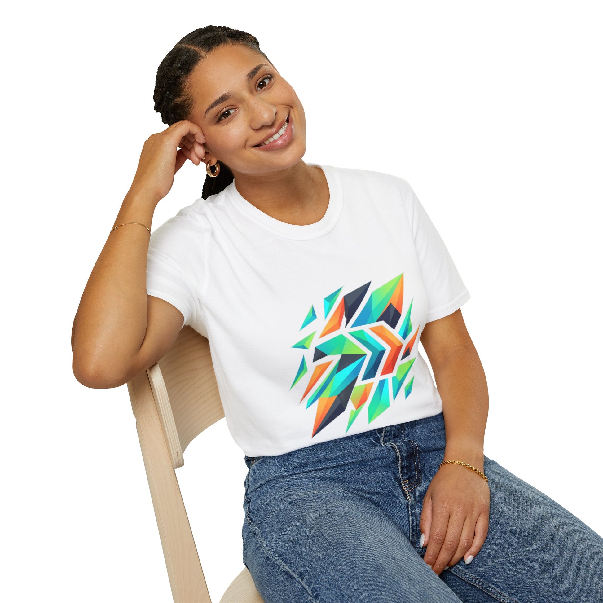 Abstract Geometric Arrow T-Shirt — Colorful Tribal-Inspired Graphic Tee Printify