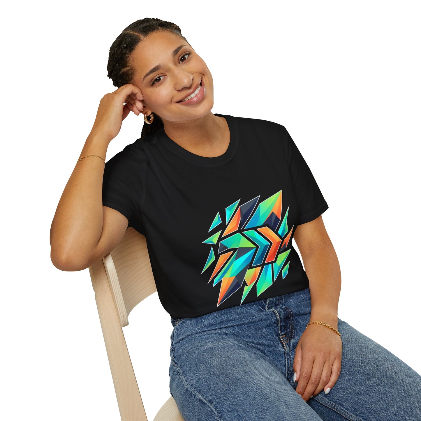Abstract Geometric Arrow T-Shirt — Colorful Tribal-Inspired Graphic Tee Printify