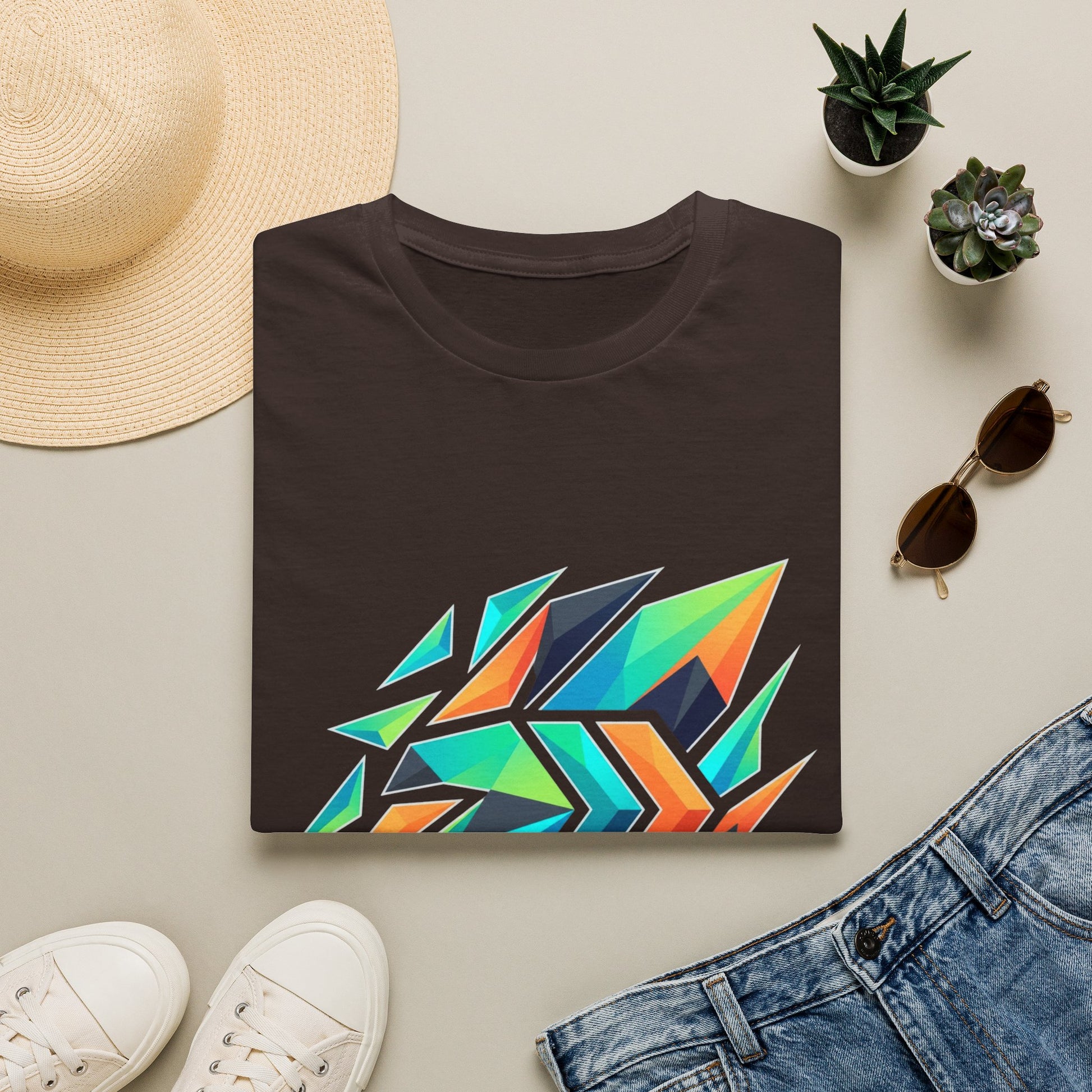 Abstract Geometric Arrow T-Shirt — Colorful Tribal-Inspired Graphic Tee Printify