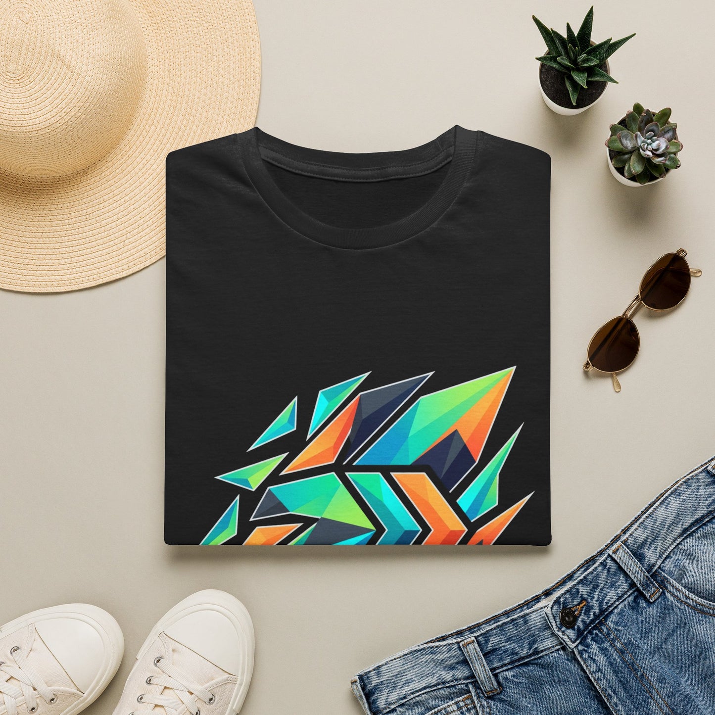 Abstract Geometric Arrow T-Shirt — Colorful Tribal-Inspired Graphic Tee Printify