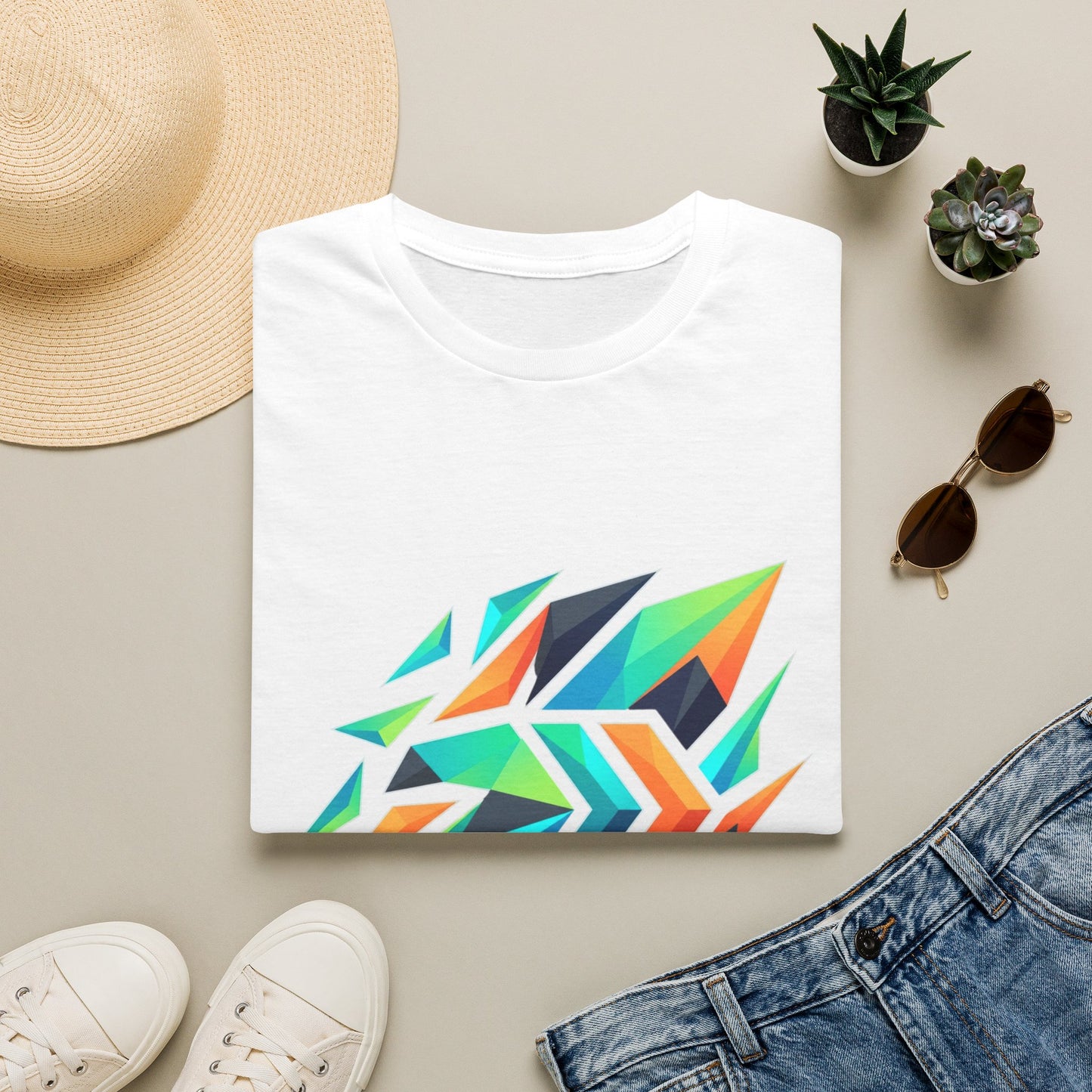 Abstract Geometric Arrow T-Shirt — Colorful Tribal-Inspired Graphic Tee Printify