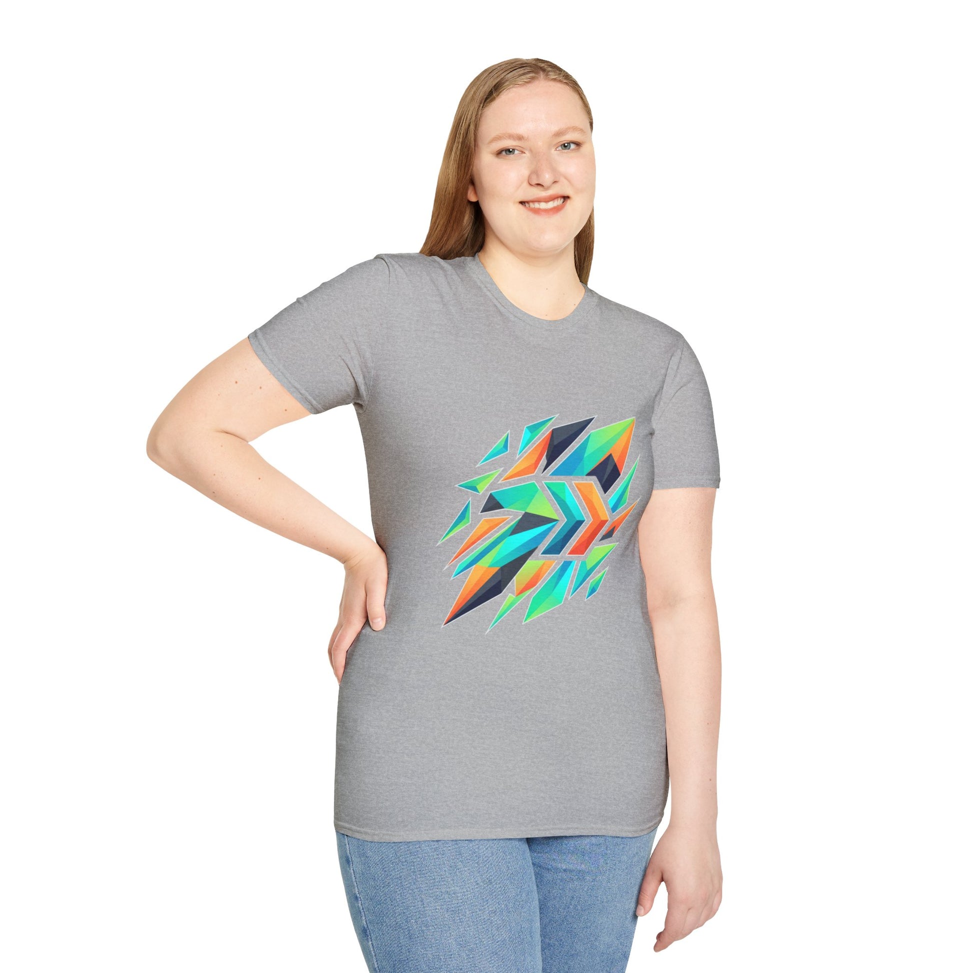 Abstract Geometric Arrow T-Shirt — Colorful Tribal-Inspired Graphic Tee Printify