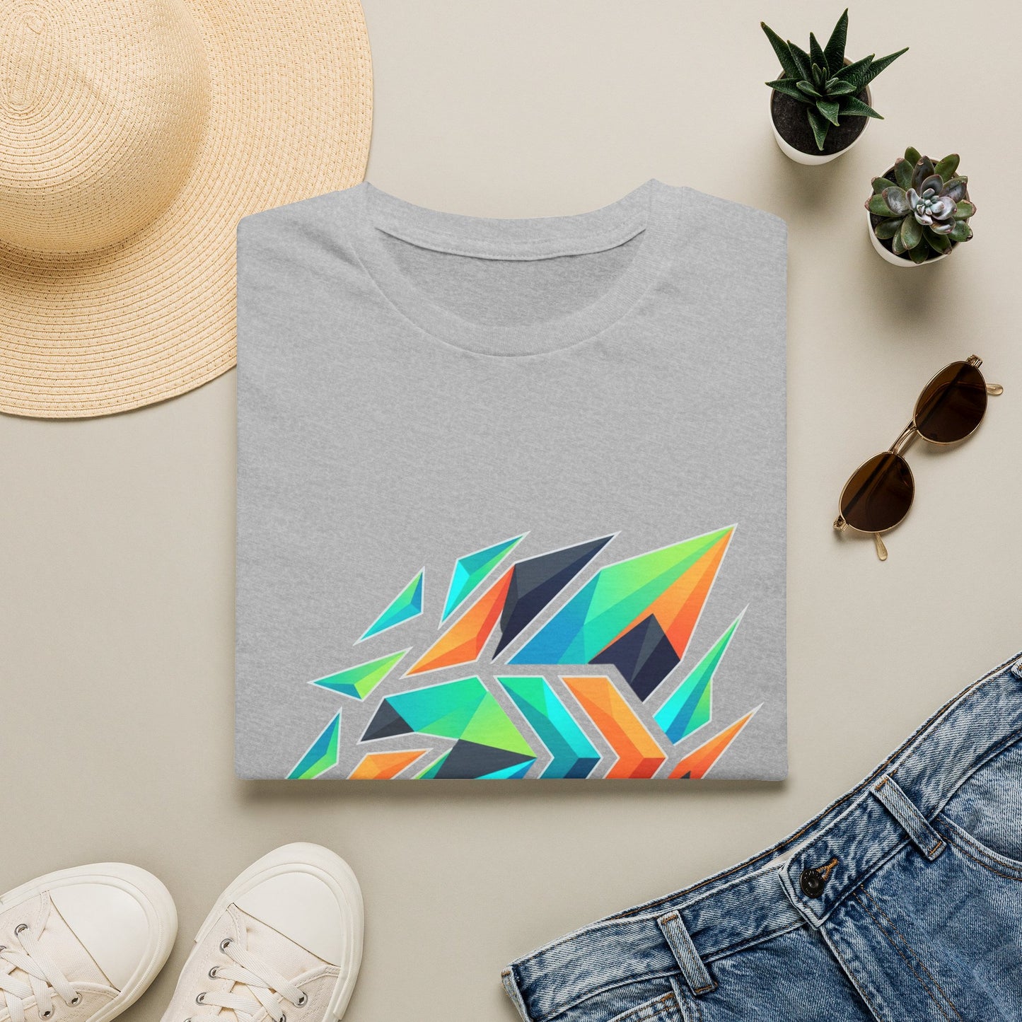 Abstract Geometric Arrow T-Shirt — Colorful Tribal-Inspired Graphic Tee Printify