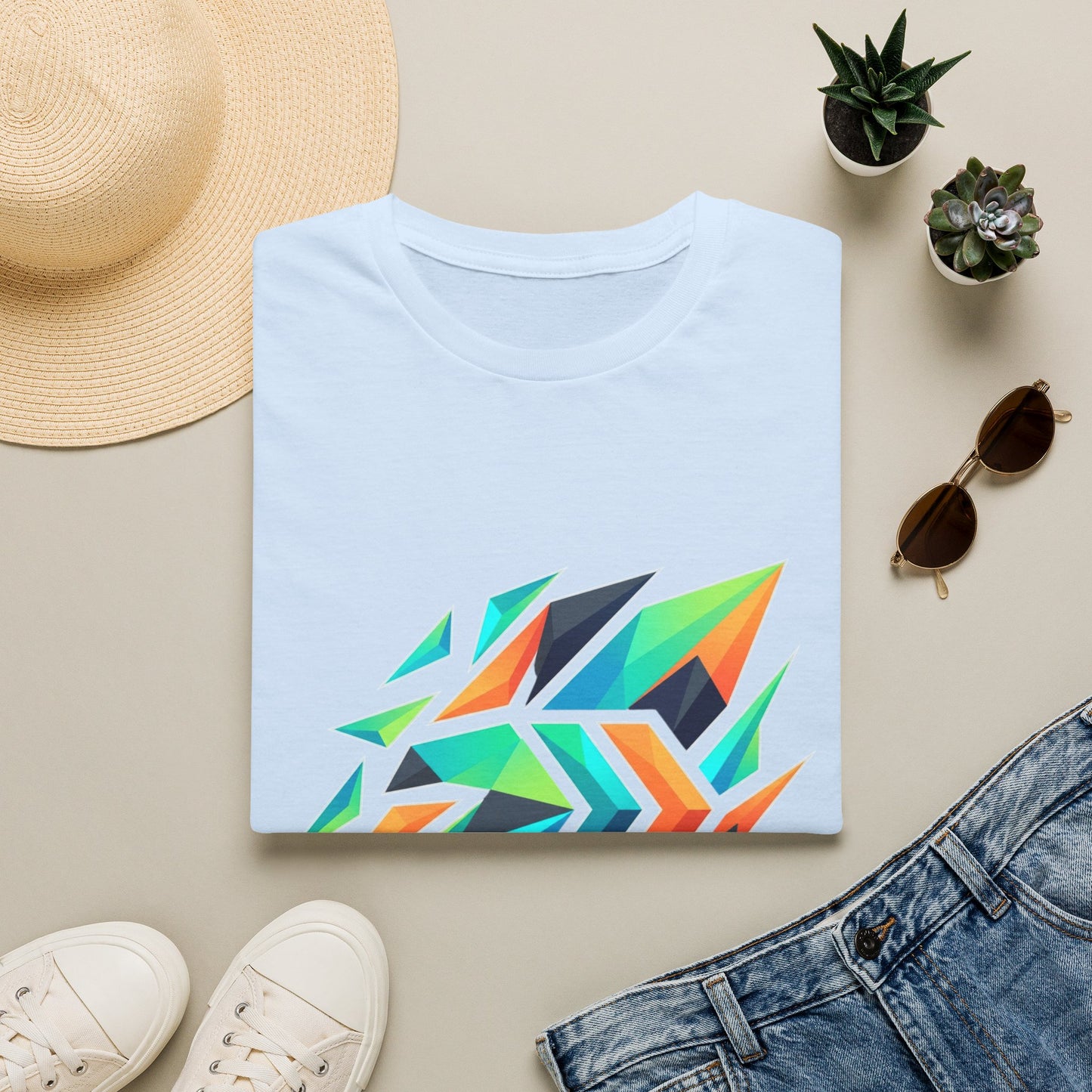Abstract Geometric Arrow T-Shirt — Colorful Tribal-Inspired Graphic Tee Printify