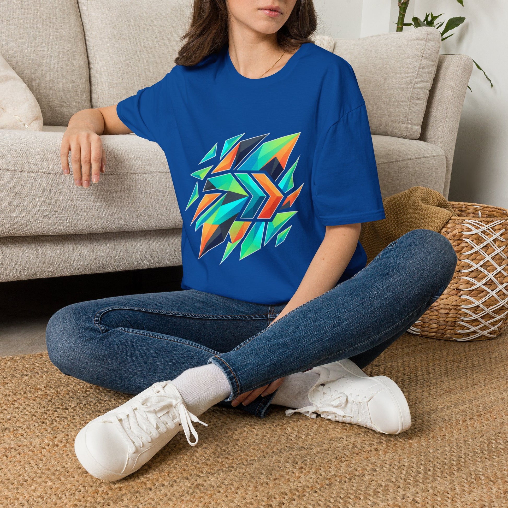 Abstract Geometric Arrow T-Shirt — Colorful Tribal-Inspired Graphic Tee Printify
