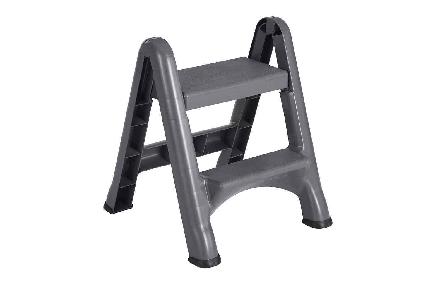 Rubbermaid Two-Step Folding Foot Stool 14-Inch High Gray 300-Pound Capacity Small Step Stool for Adults/Kids for Use in Library/Kitchen/Bathroom/Garage/Closet