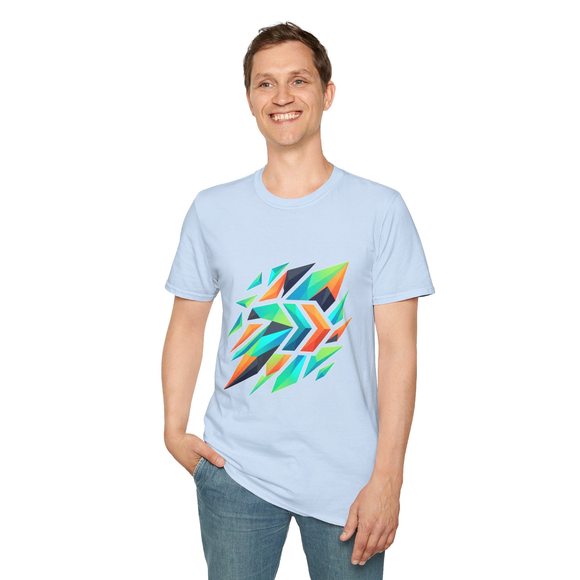 Abstract Geometric Arrow T-Shirt — Colorful Tribal-Inspired Graphic Tee Printify