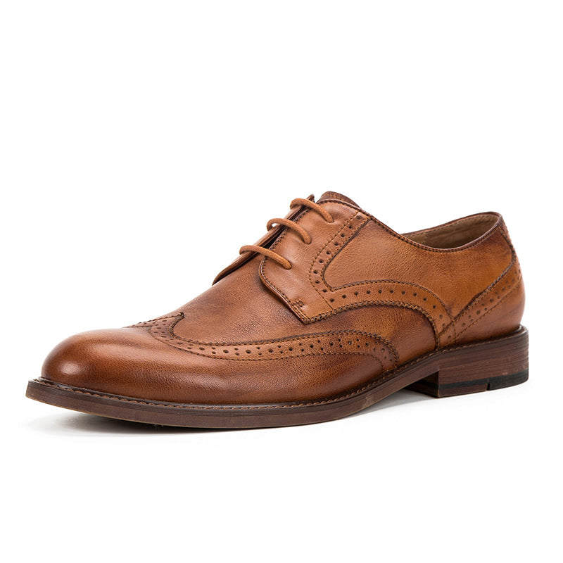Vintage Carved Men's Leather Derby Shoes