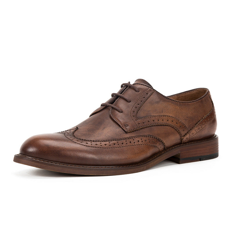 Vintage Carved Men's Leather Derby Shoes