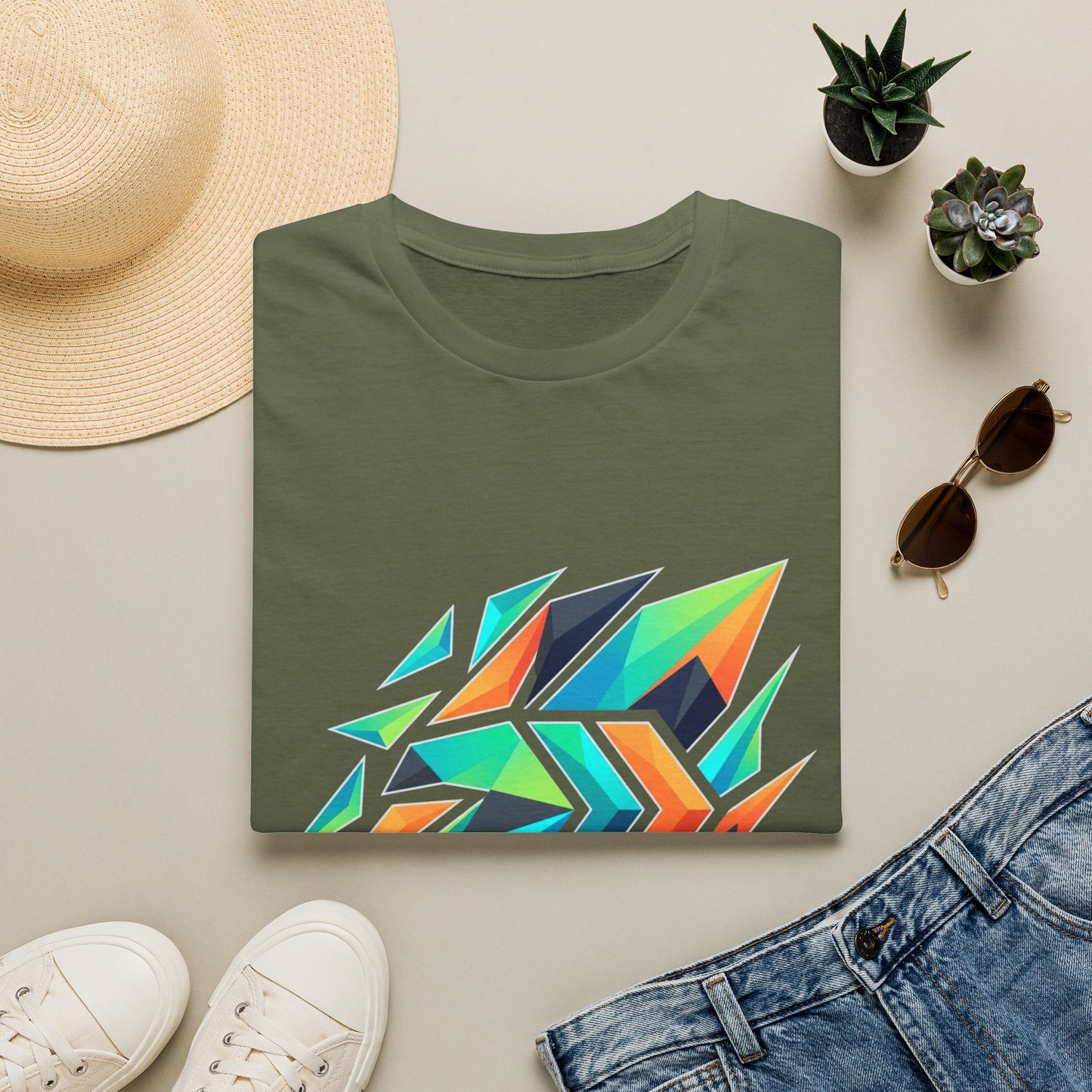 Abstract Geometric Arrow T-Shirt — Colorful Tribal-Inspired Graphic Tee Printify