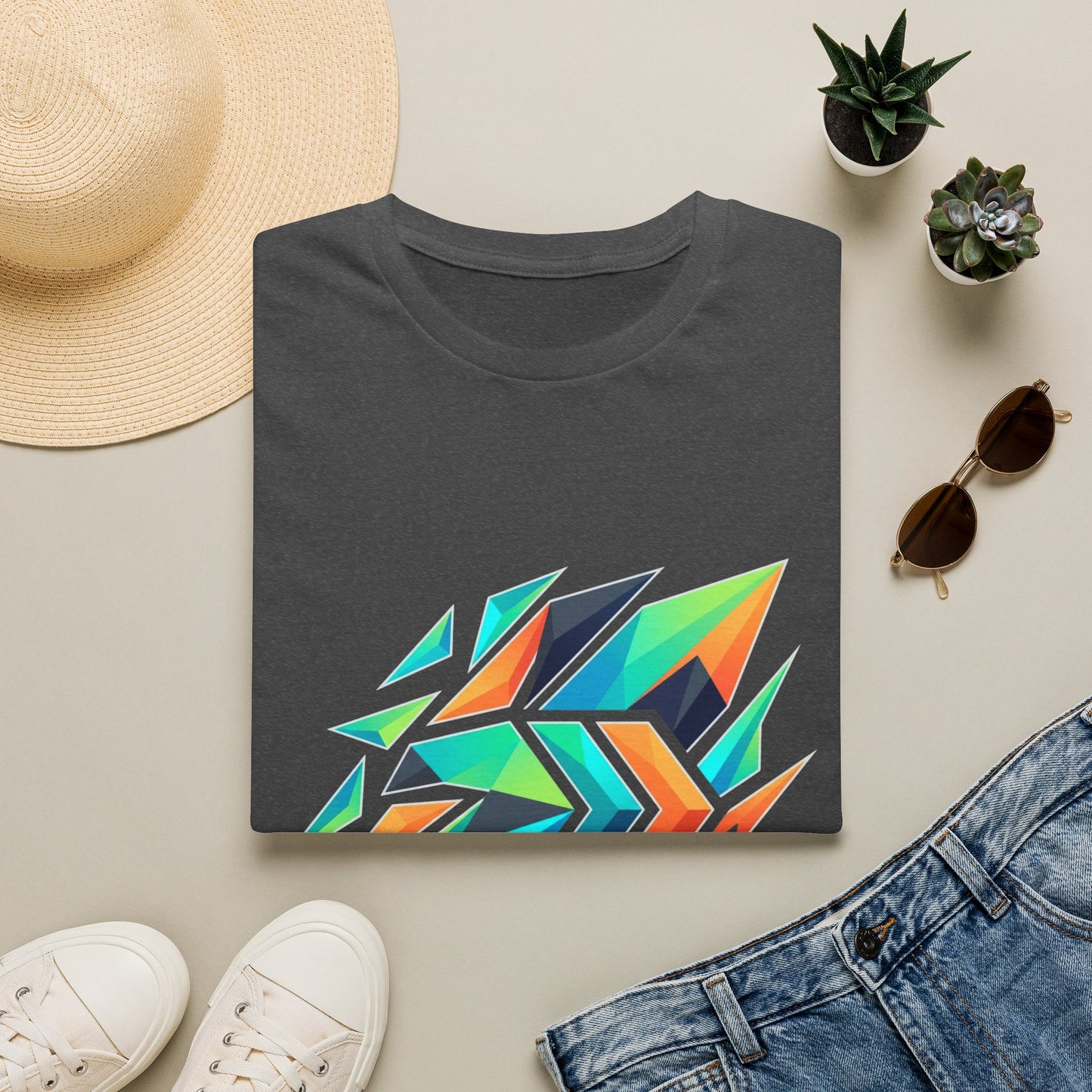 Abstract Geometric Arrow T-Shirt — Colorful Tribal-Inspired Graphic Tee Printify
