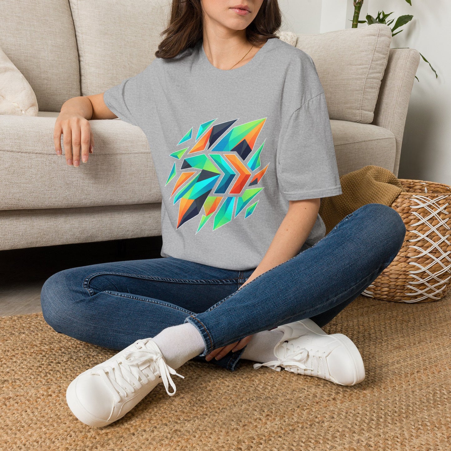 Abstract Geometric Arrow T-Shirt — Colorful Tribal-Inspired Graphic Tee Printify