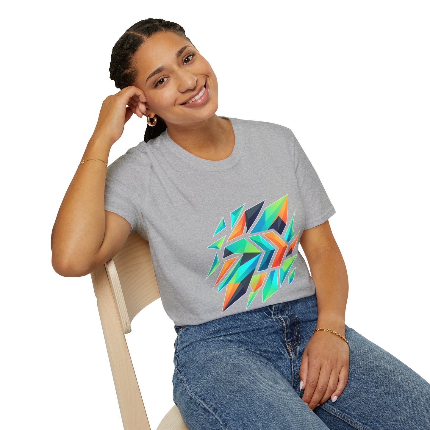 Abstract Geometric Arrow T-Shirt — Colorful Tribal-Inspired Graphic Tee Printify