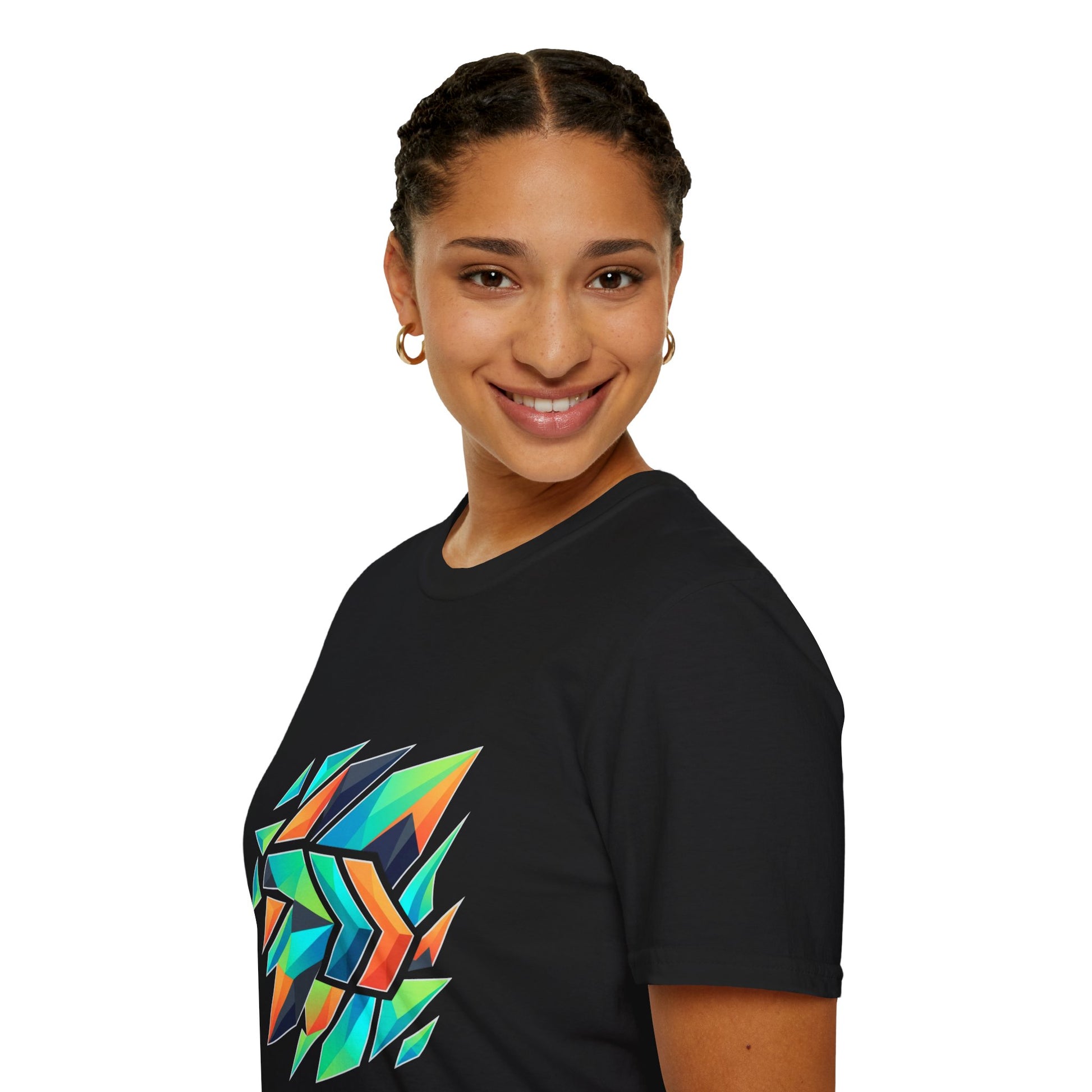 Abstract Geometric Arrow T-Shirt — Colorful Tribal-Inspired Graphic Tee Printify