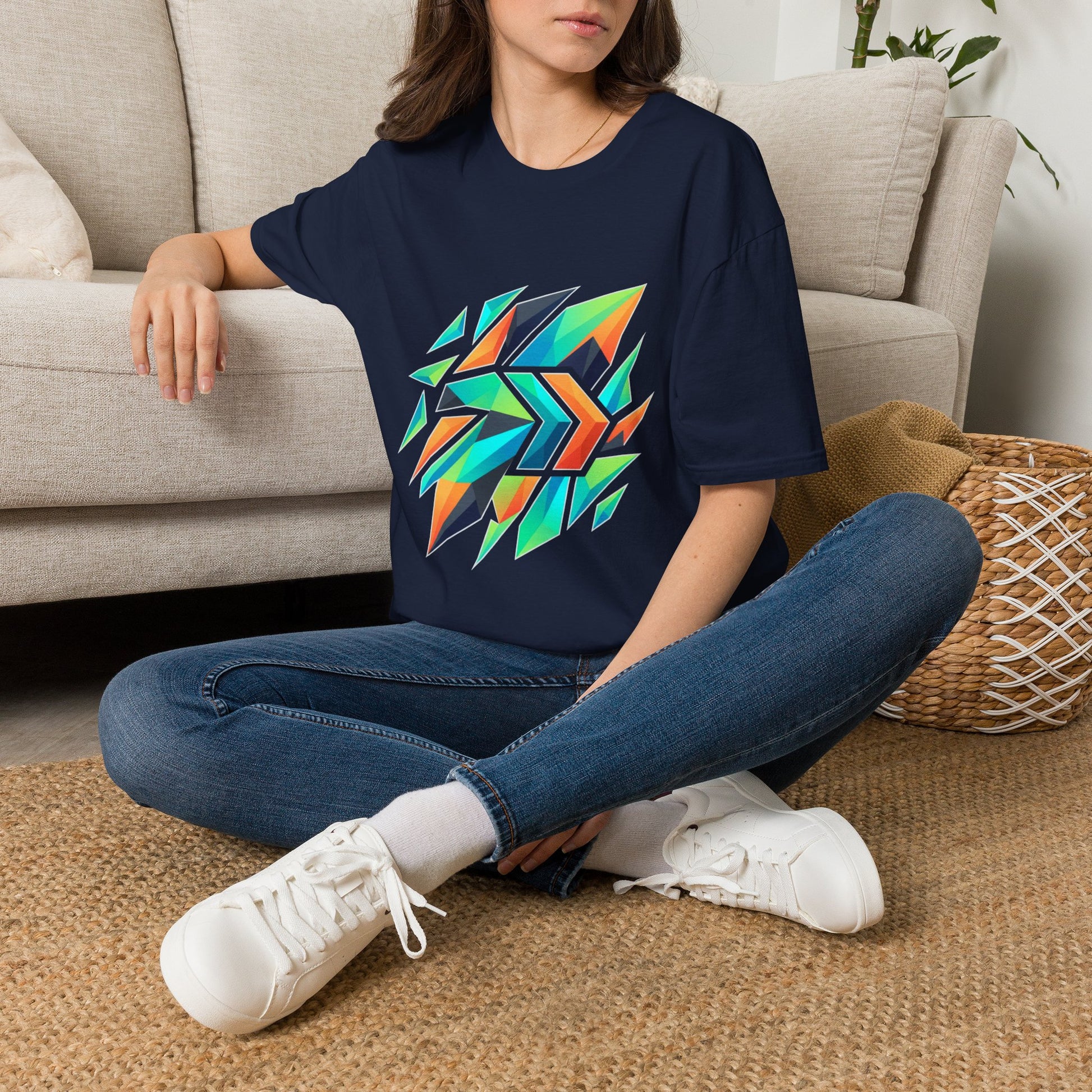 Abstract Geometric Arrow T-Shirt — Colorful Tribal-Inspired Graphic Tee Printify