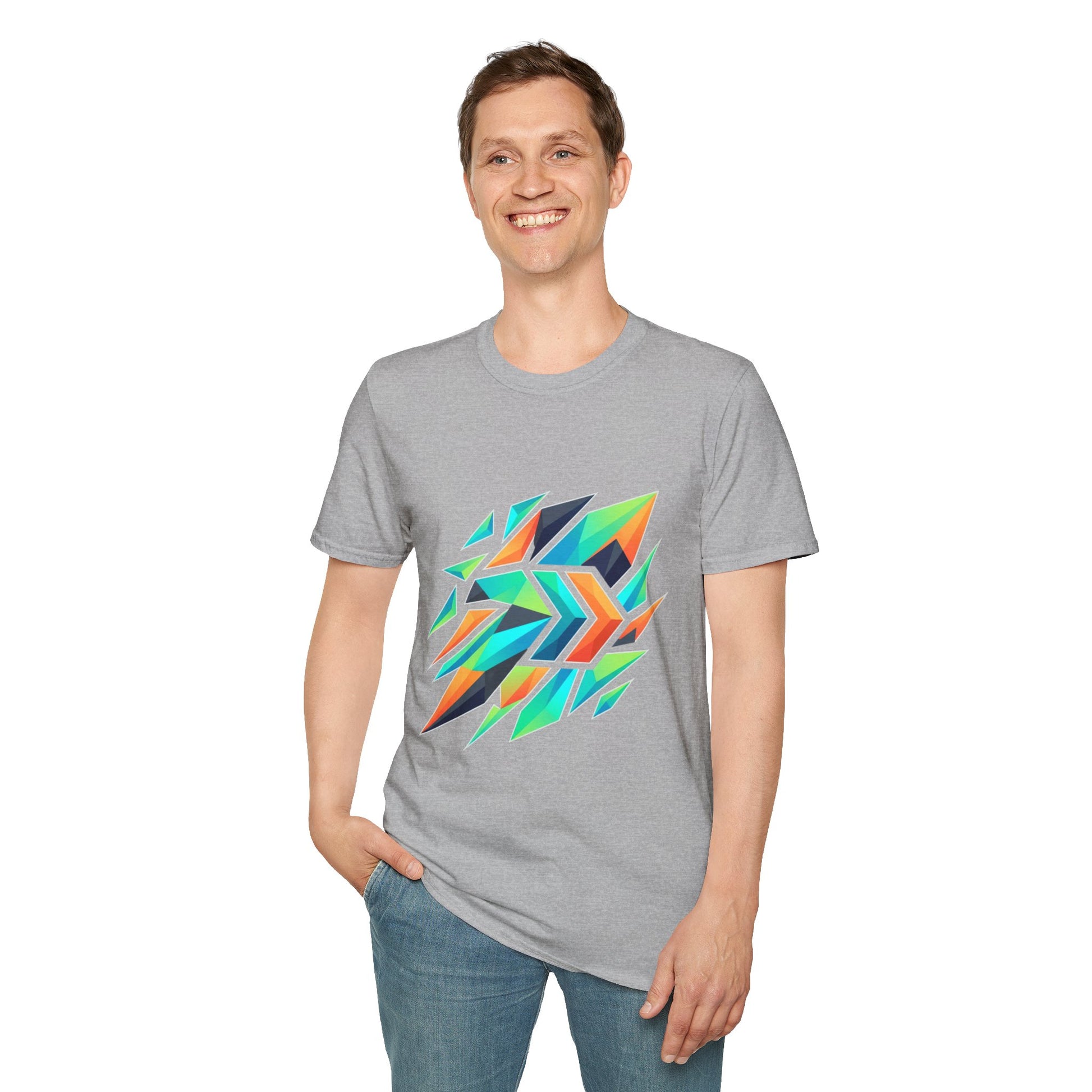 Abstract Geometric Arrow T-Shirt — Colorful Tribal-Inspired Graphic Tee Printify