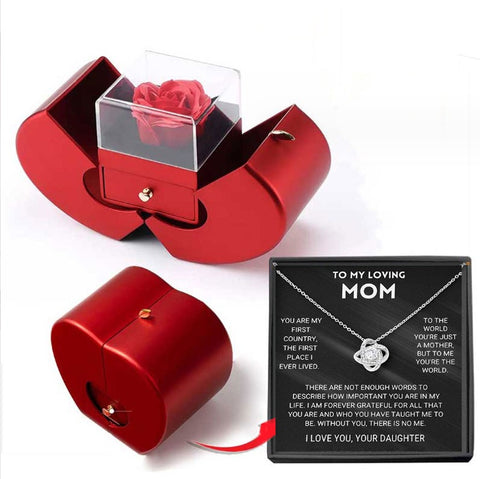 Red Necklace Fashion Jewelry Box Red Apple With Artificial Flower Rose Flower