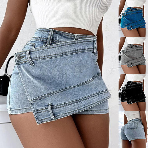 Vintage Denim Y2K Shorts Skirt Stretch Overlap Waist Wrap