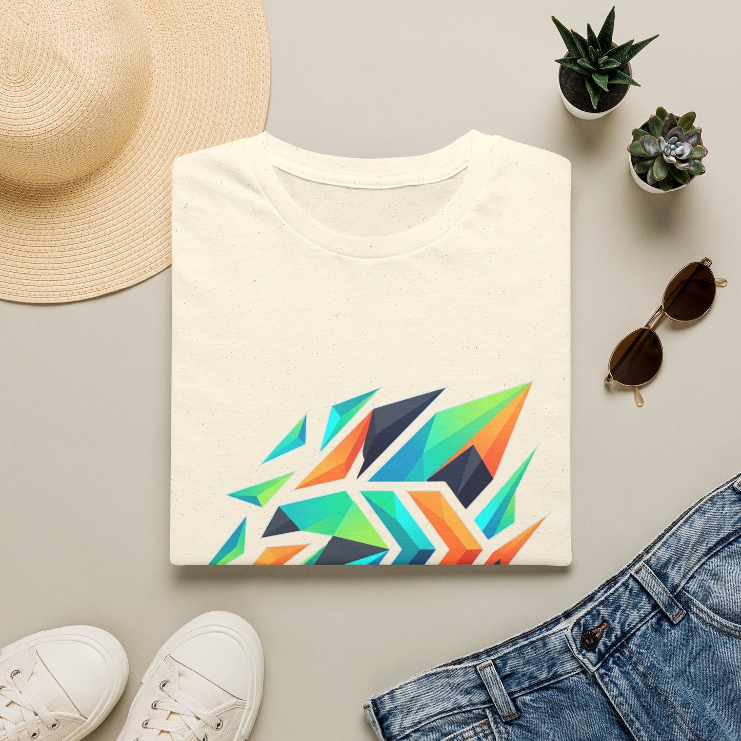 Abstract Geometric Arrow T-Shirt — Colorful Tribal-Inspired Graphic Tee Printify