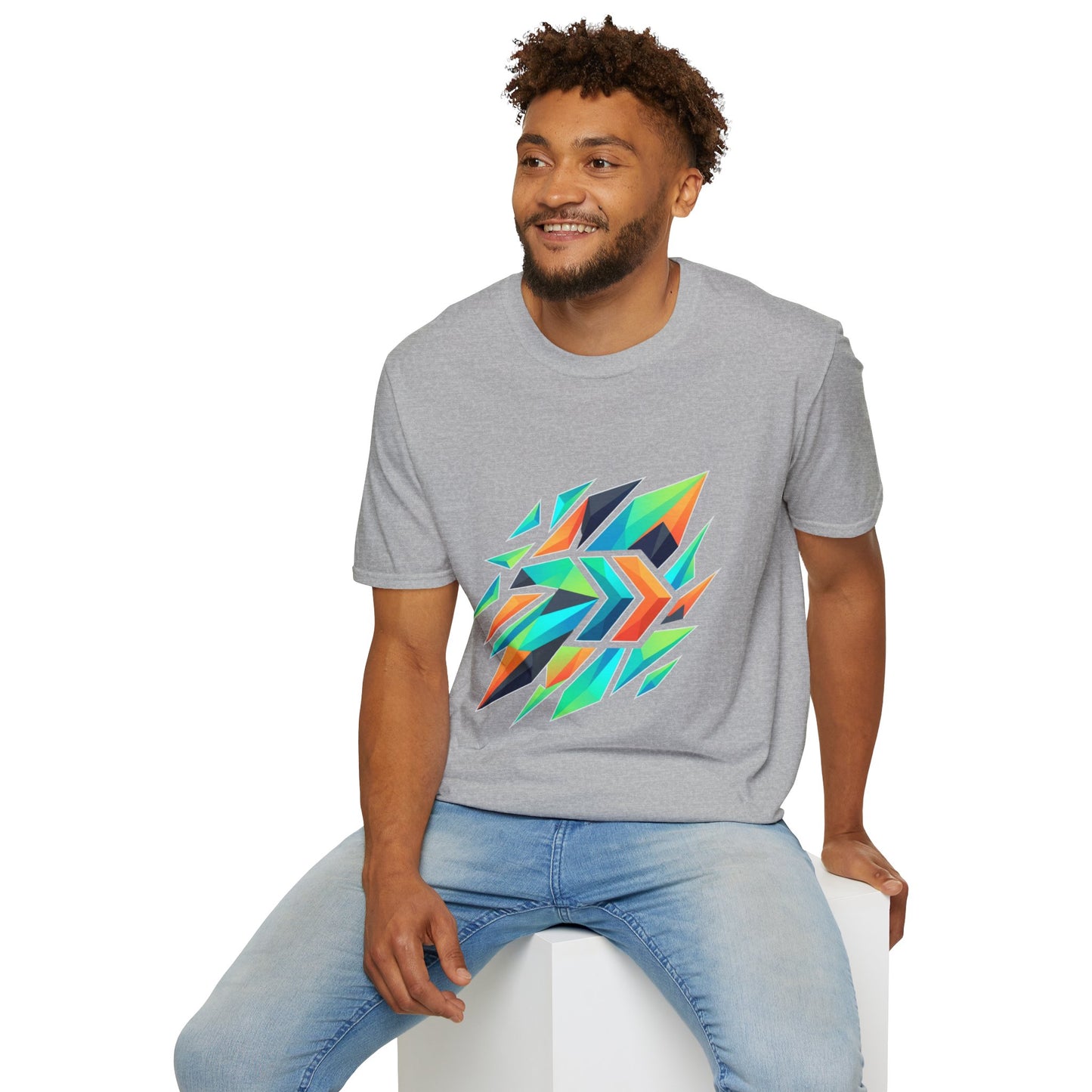 Abstract Geometric Arrow T-Shirt — Colorful Tribal-Inspired Graphic Tee Printify
