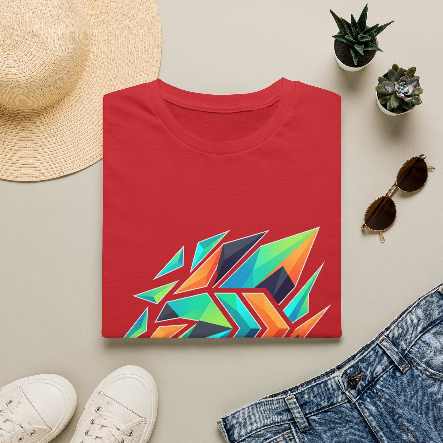 Abstract Geometric Arrow T-Shirt — Colorful Tribal-Inspired Graphic Tee Printify