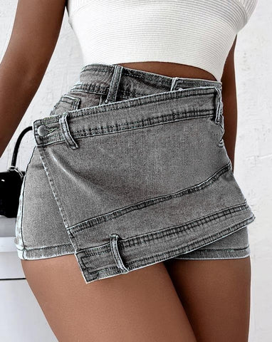 Vintage Denim Y2K Shorts Skirt Stretch Overlap Waist Wrap