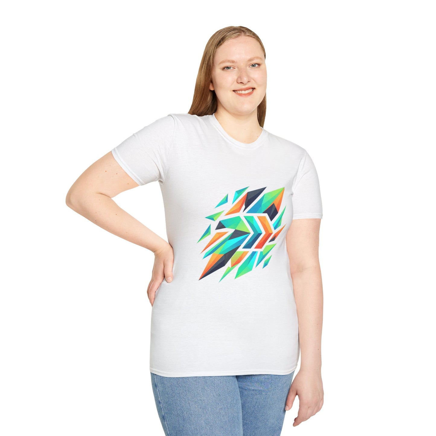 Abstract Geometric Arrow T-Shirt — Colorful Tribal-Inspired Graphic Tee Printify