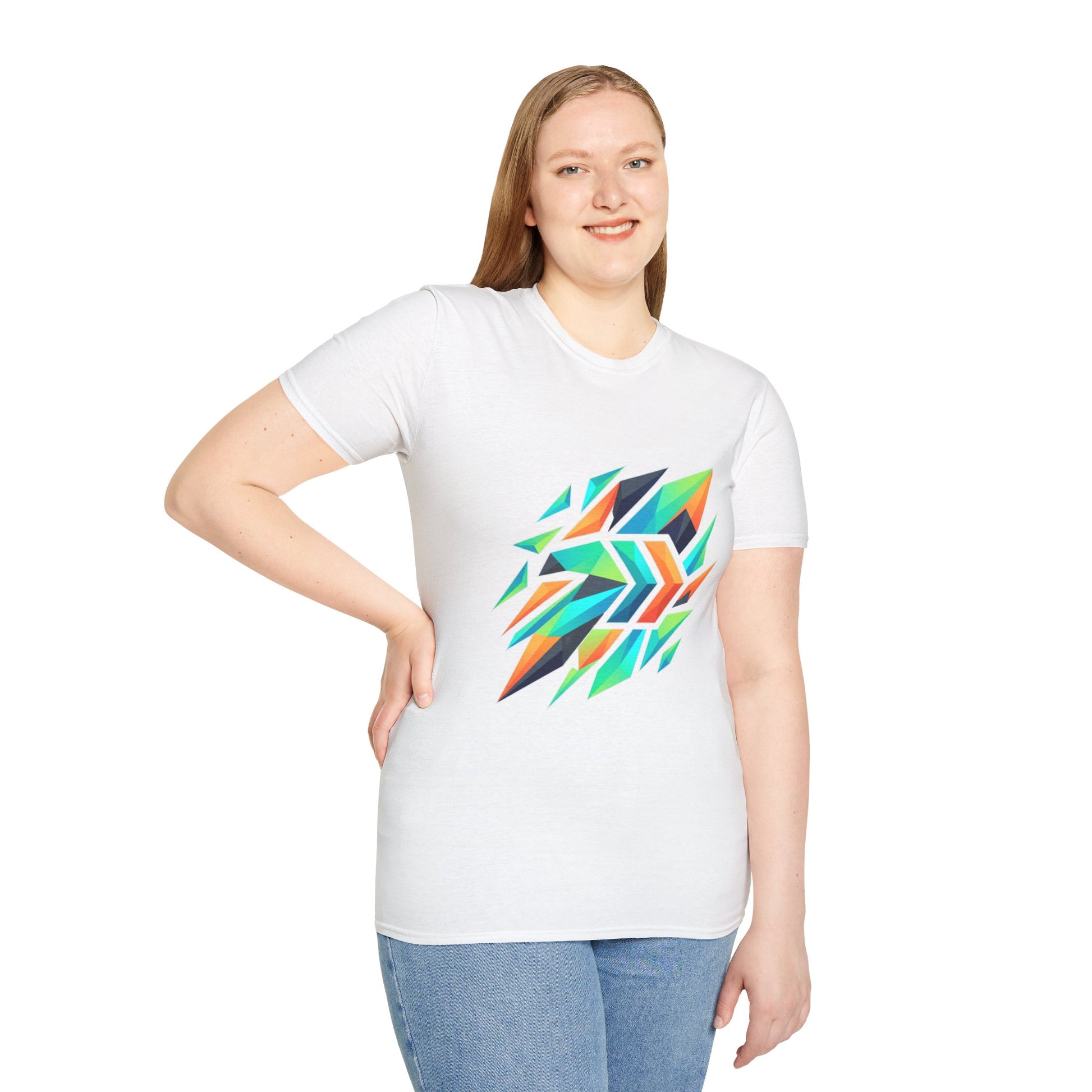 Abstract Geometric Arrow T-Shirt — Colorful Tribal-Inspired Graphic Tee Printify