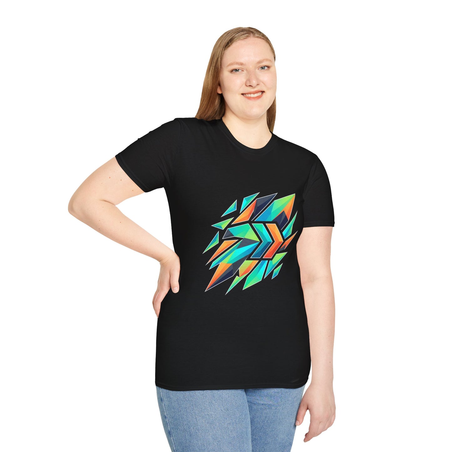 Abstract Geometric Arrow T-Shirt — Colorful Tribal-Inspired Graphic Tee Printify