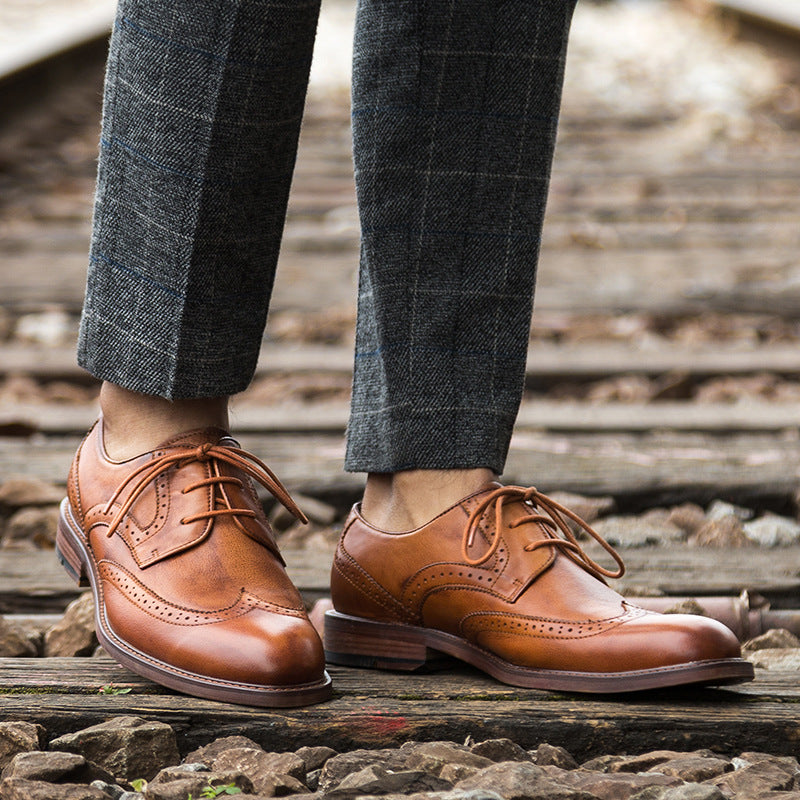 Vintage Carved Men's Leather Derby Shoes