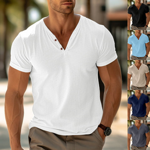 Men's T-shirt Short Sleeve Casual Solid Color Regular Tops