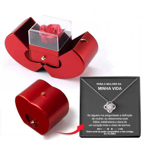 Red Necklace Fashion Jewelry Box Red Apple With Artificial Flower Rose Flower