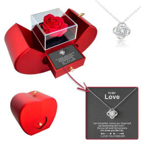 Red Necklace Fashion Jewelry Box Red Apple With Artificial Flower Rose Flower