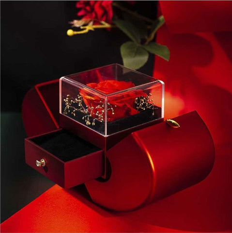 Red Necklace Fashion Jewelry Box Red Apple With Artificial Flower Rose Flower